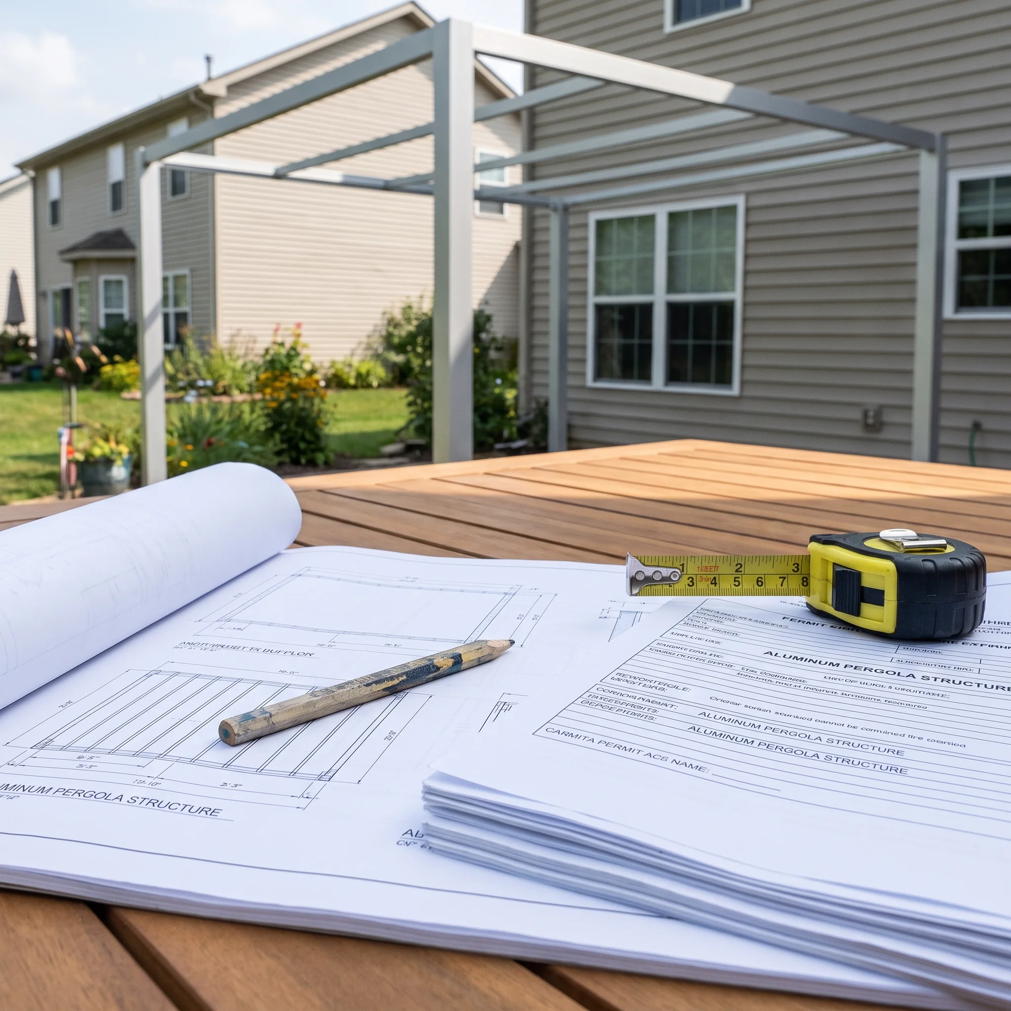 Printed contractor quotes and a blueprint laid side by side on a table for comparison